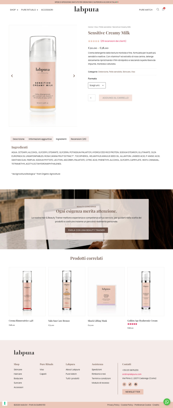 Design ecommerce brand beauty italiano
