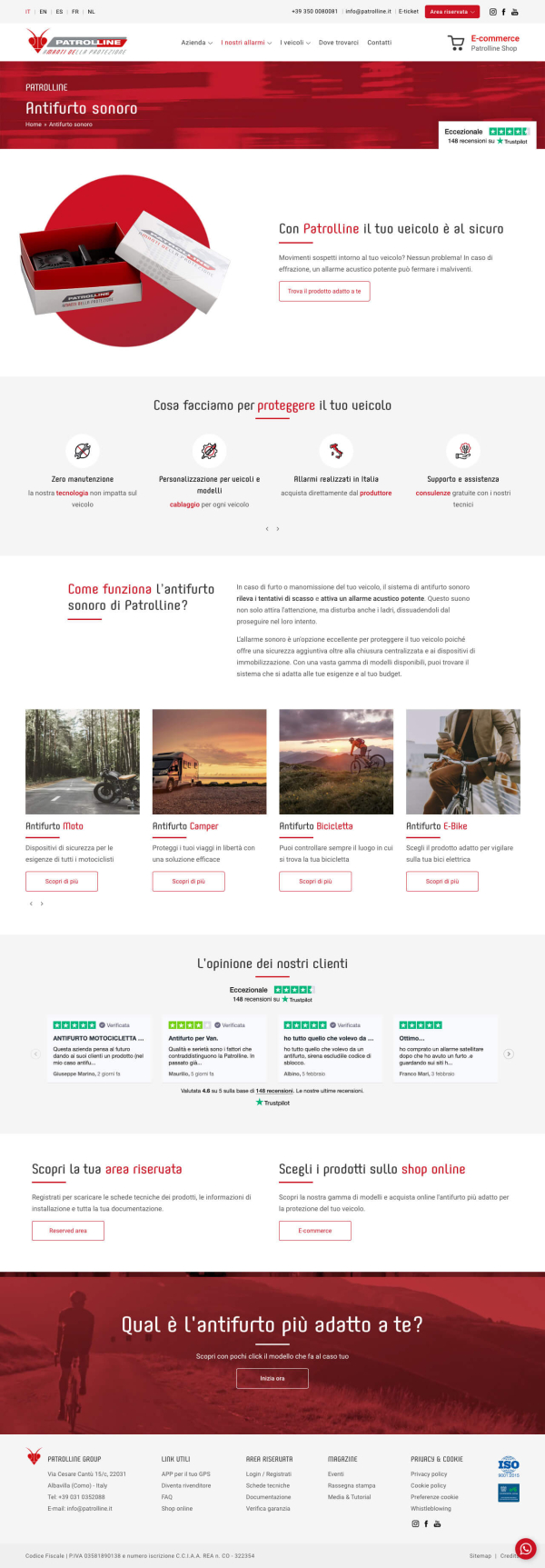 Layout sito internet per ecommerce antifurti auto e moto