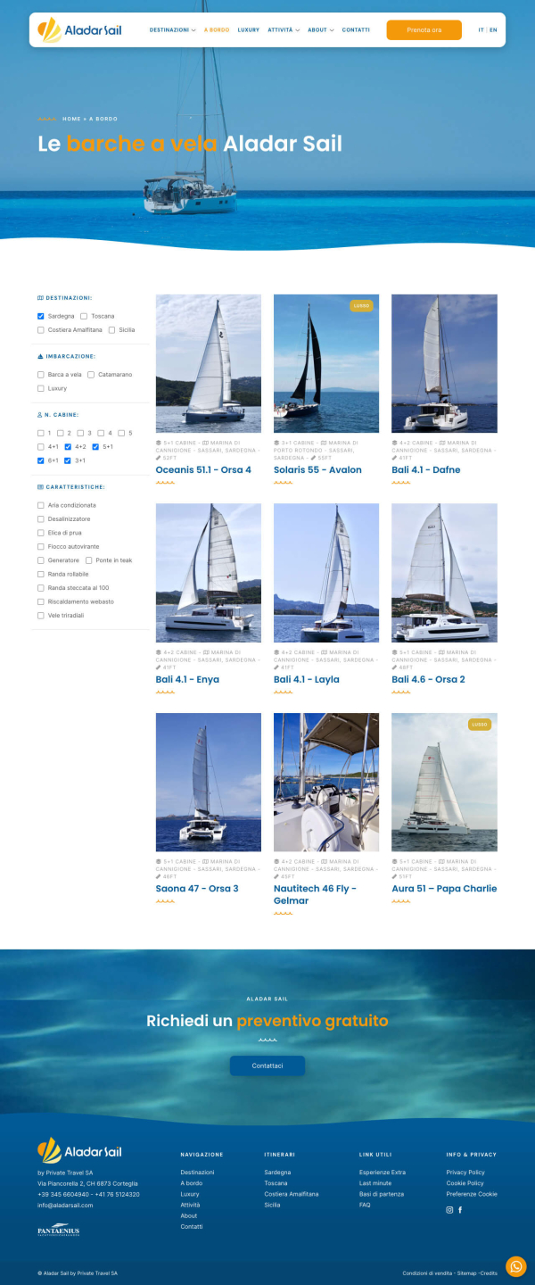 Sviluppo sito internet per charter nautico e tour