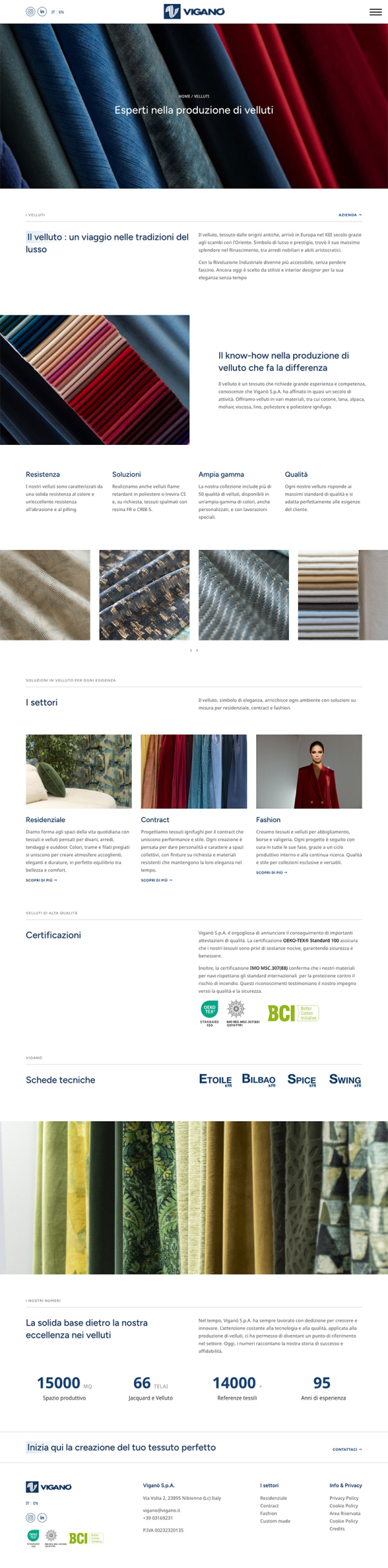 Homepage sito internet produzione tessuti jacquard Made in Italy