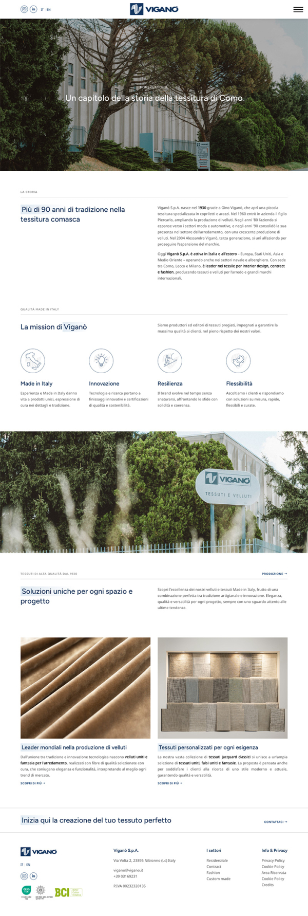 Design sito web collezione velluti e tessuti arredamento