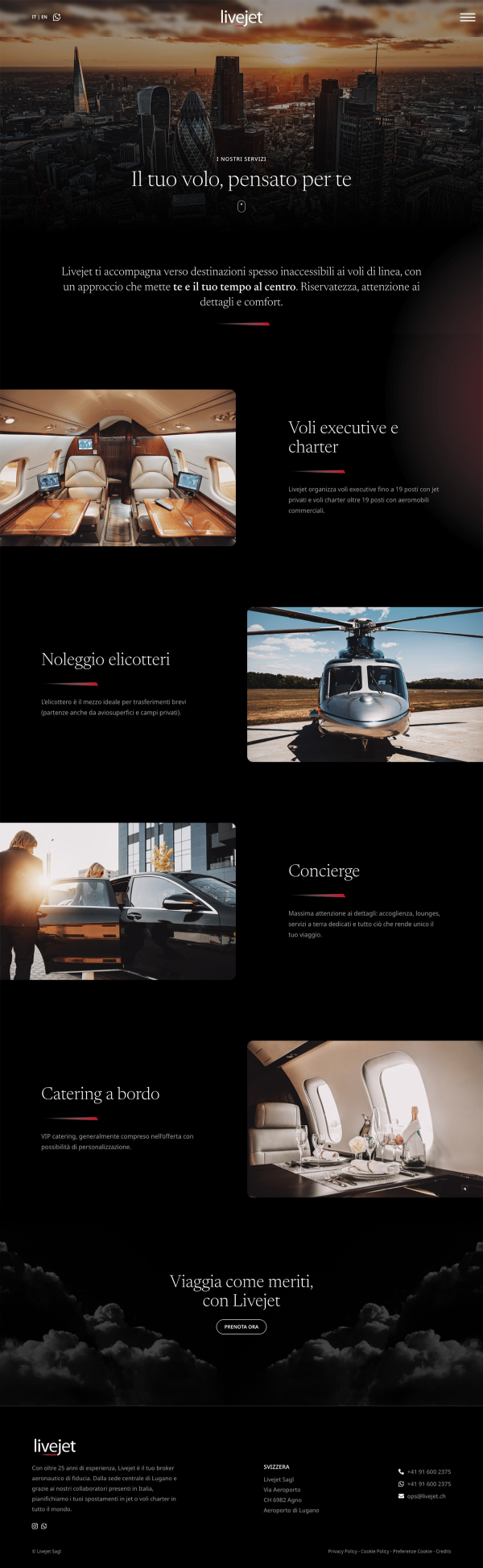 Web design per servizio di noleggio Jet